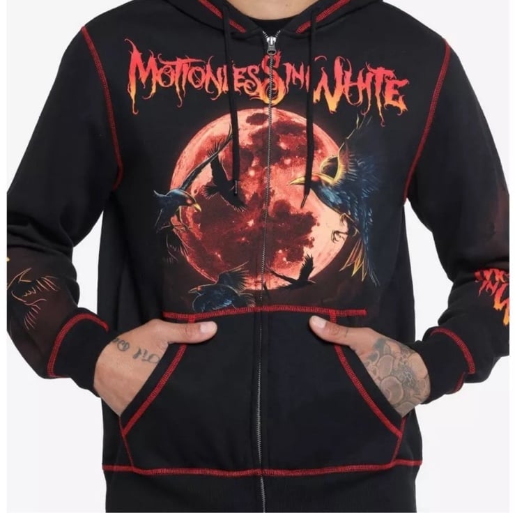 Unisex Motionless In White Crows & Blood Moon Hoodie Hot‎ Topic Metalcore Music