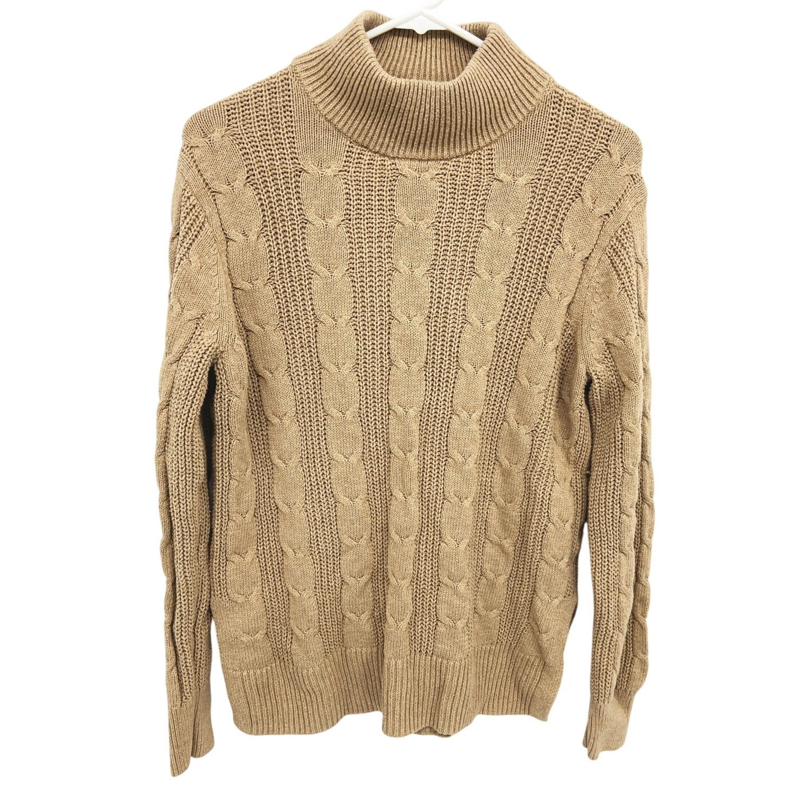 Banana Republic Mock Neck Brown Cotton Blend Cable Knit Tunic Sweater Size S