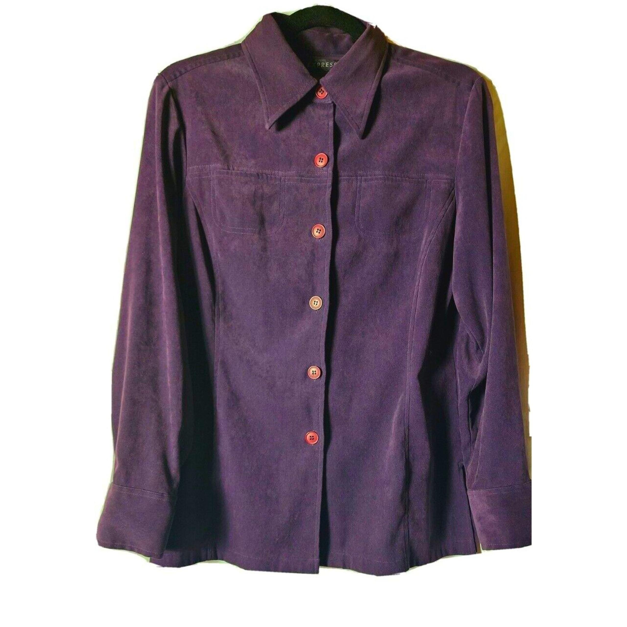 EXPRESS ultra suede Eggplant Purple button up fitted shacket jacket top Small