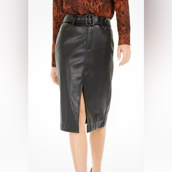 Bella Tilley X Bar lll Black Faux Leather Belted Skirt