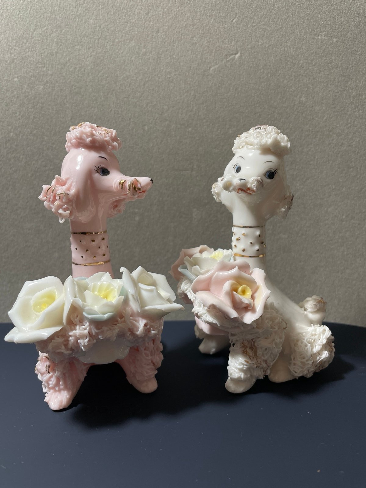Vintage LEFTON Fine bone china circa 1950s Spaghetti Pink Poodle Figurines X2
