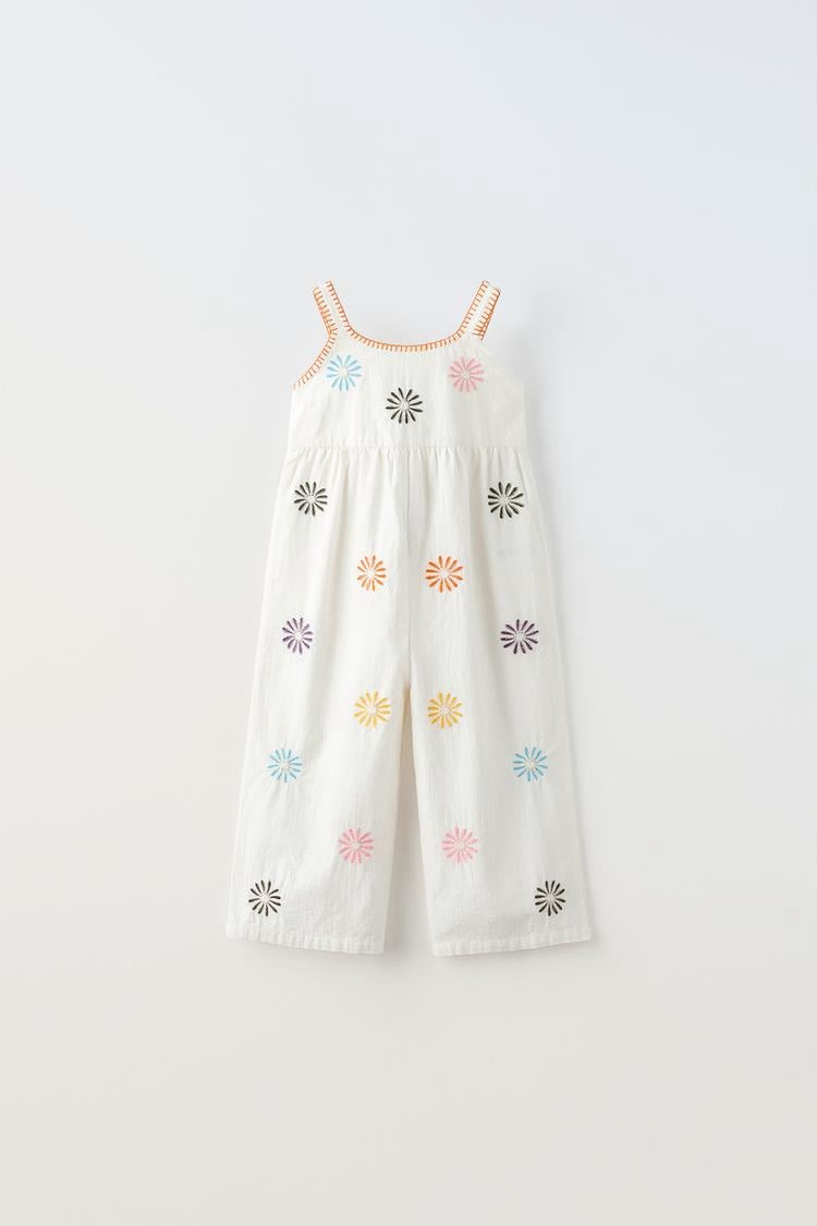 Zara kids girls JUMPSUIT WITH FLORAL EMBROIDERY romper overalls 6 years