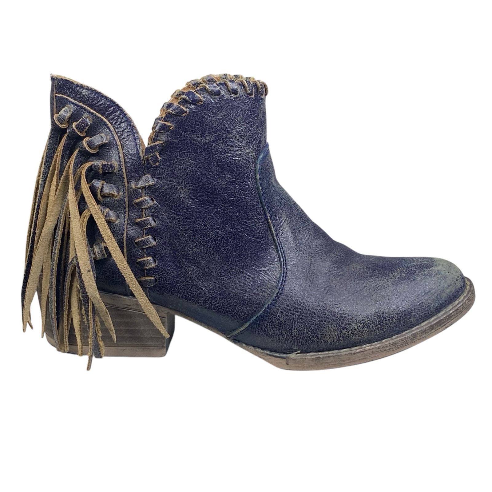 Circle G Corral Women’s Blue Fringe Distressed Western Ankle Boot Size US 8
