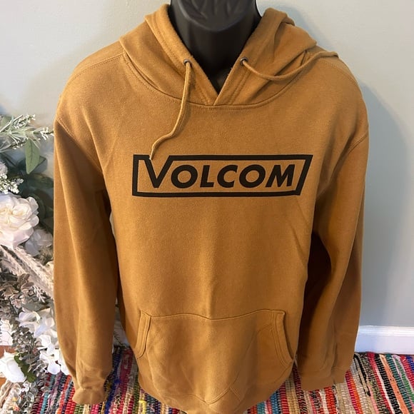 NEW Volcom Spellout Hooded Sweatshirt Skateboard Surf Hawaii Waikiki Brown Large