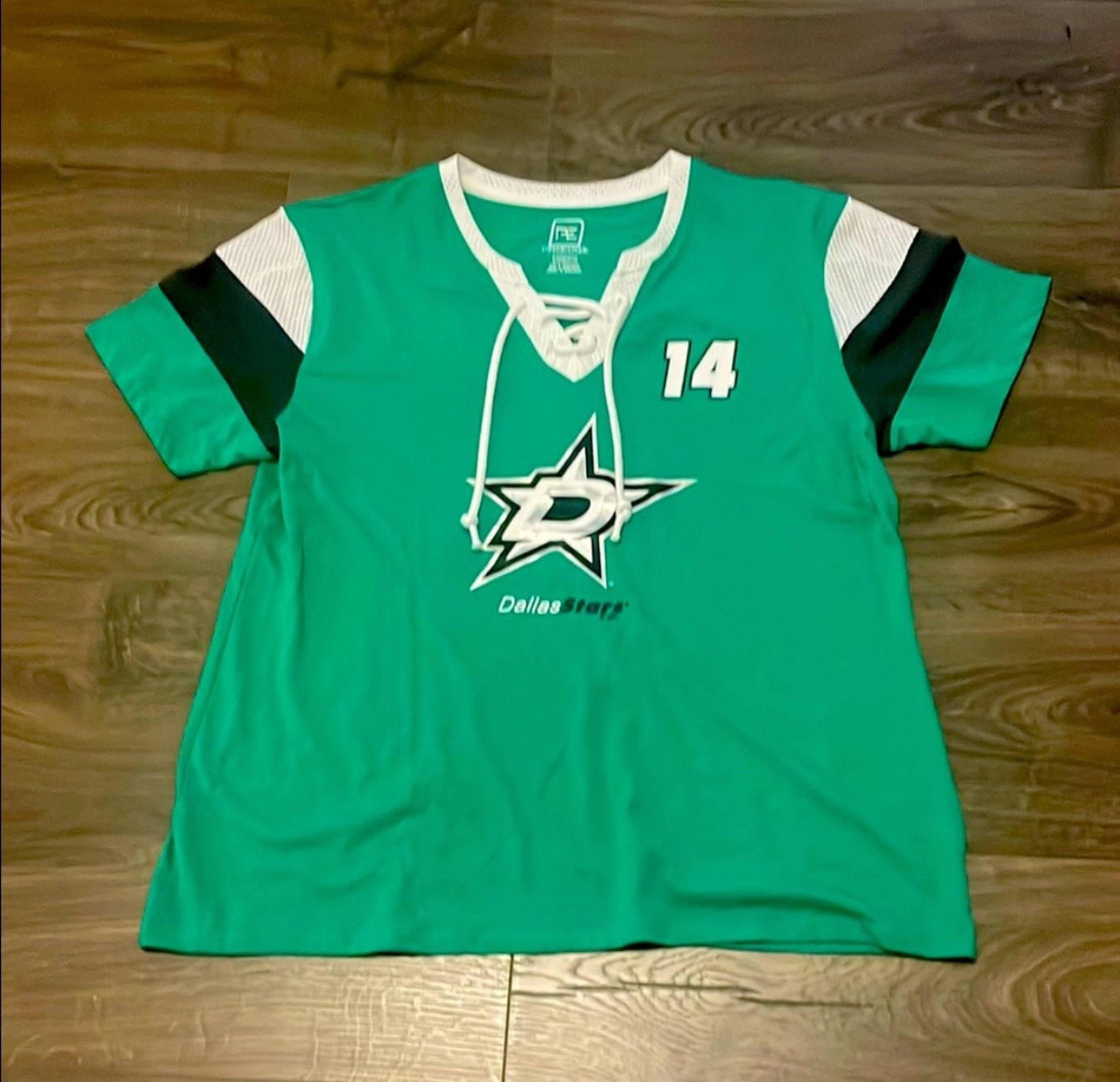Women’s NHL Green & White Dallas Stars T-Shirt, Benn 14, Size Large
