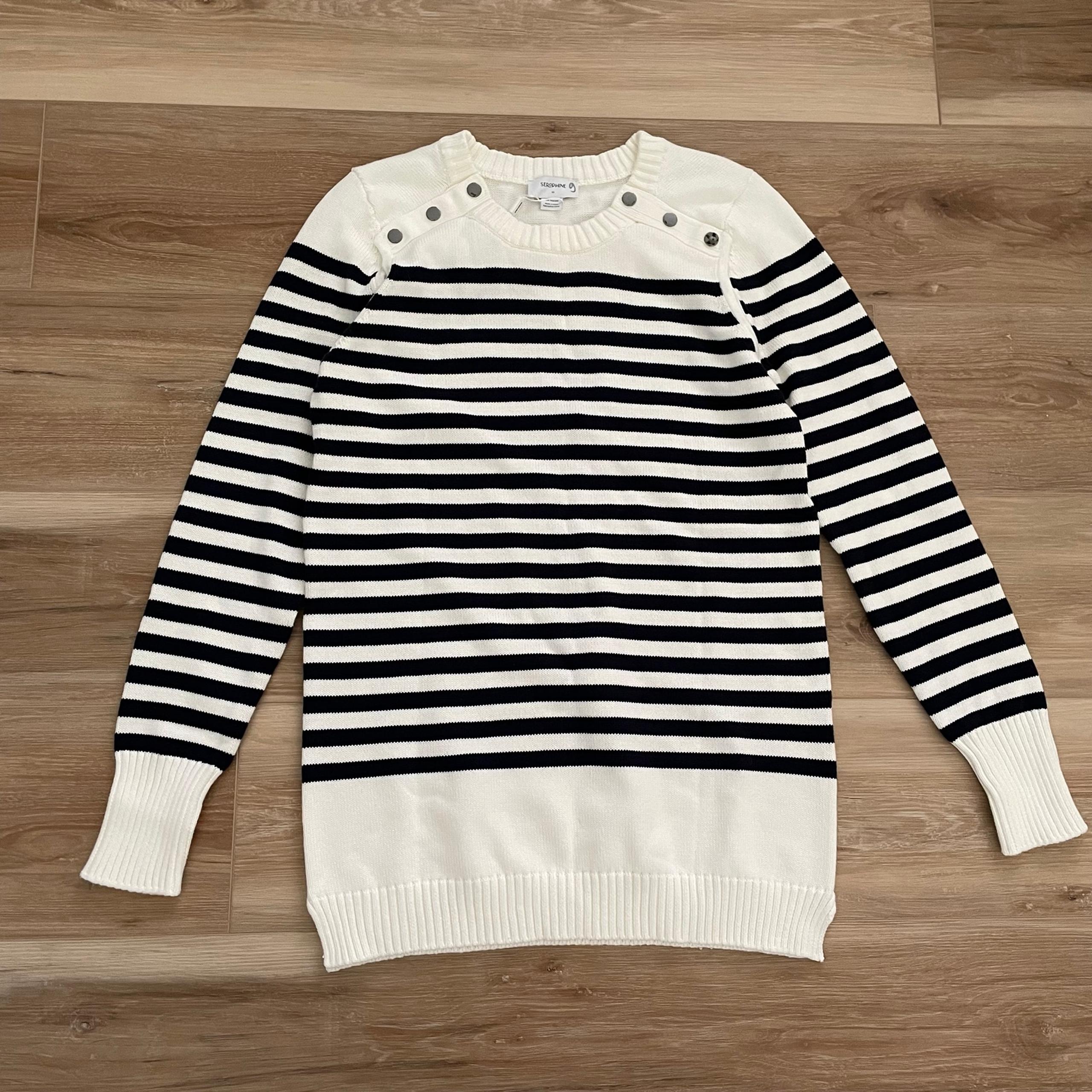 Seraphine Nautical Cotton Maternity & Nursing Sweater Navy Ivory XS
