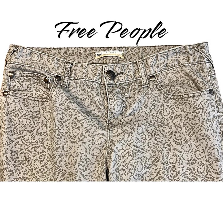 Free People Gray Print Zip Ankle Skinny Jeans