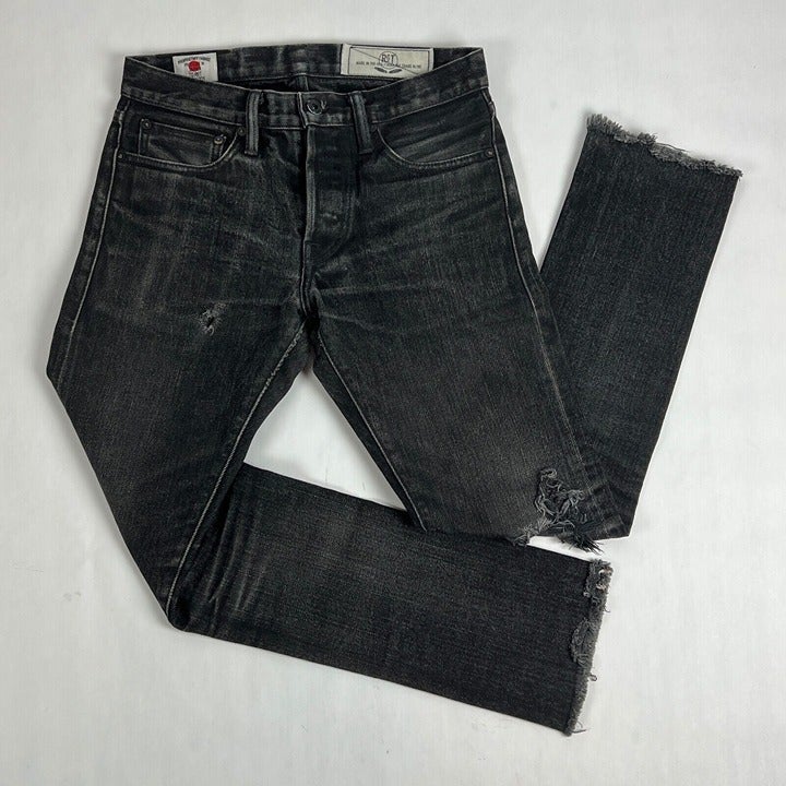 RGT Skinny SK Japanese Selvedge Mens Jeans 27 Black Distressed USA (29 x 27)