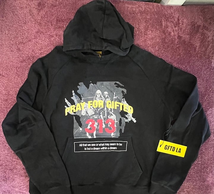 GFTD LA HOODIE WASH BLACK - PRAY FOR GIFTED HOODIE SIZE 2XL