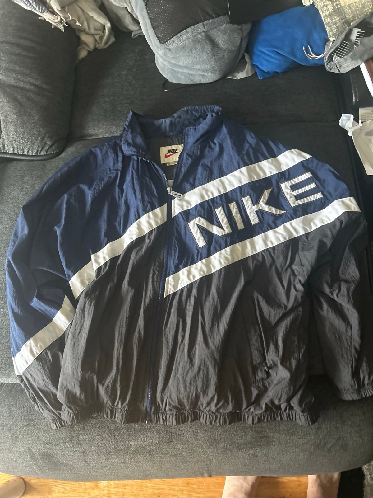 Vintage Nike Spell Out Zip Up Track Wind Breaker Jacket XXL Blue / Black