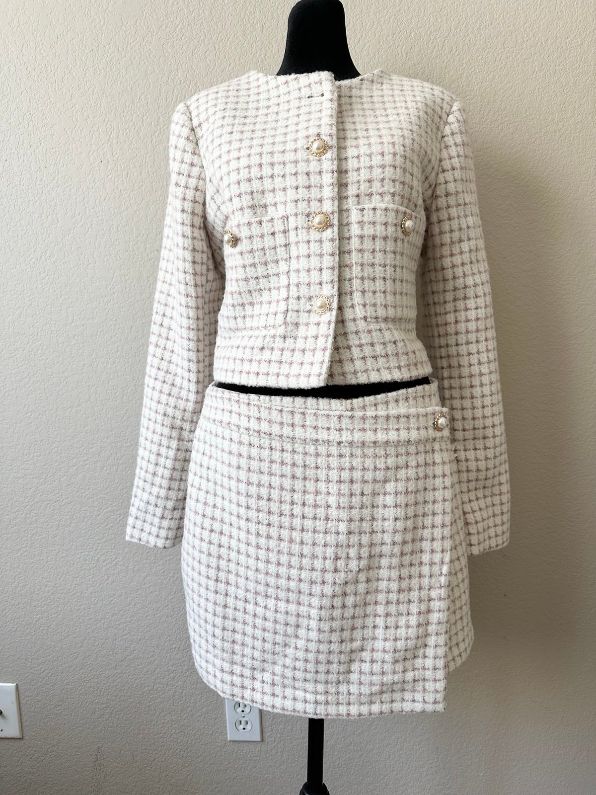 NWT House Of Harlow 1960 Houndstooth Tweed Jacket + Skirt 2 Piece Set Sz Medium