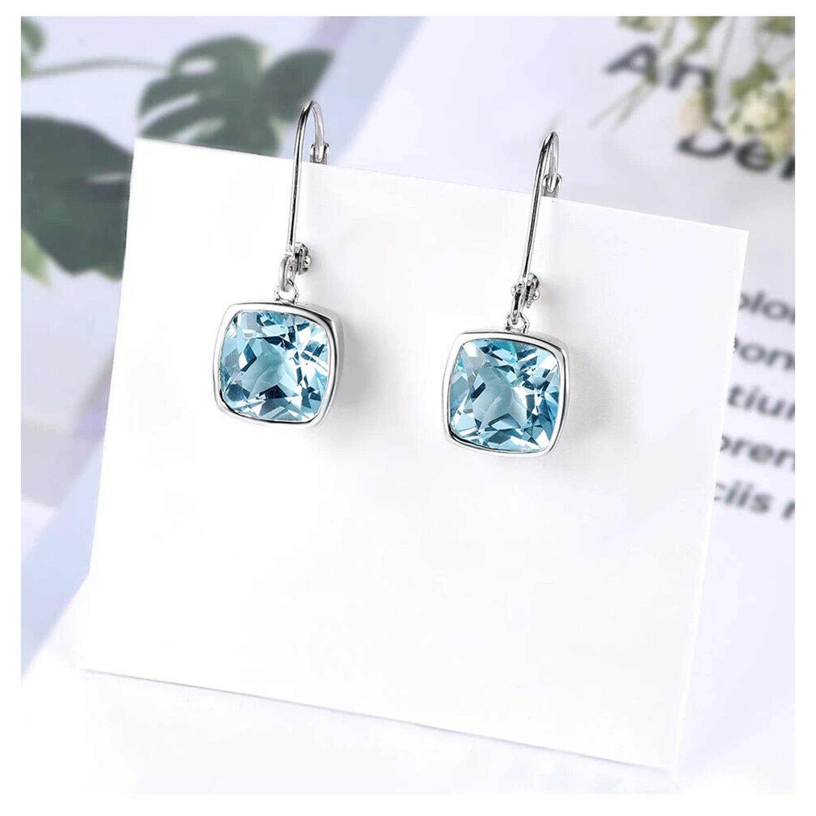 Sky Blue Topaz Dangle Earrings 9mm 925 Sterling Silver, Blue Topaz Earrings