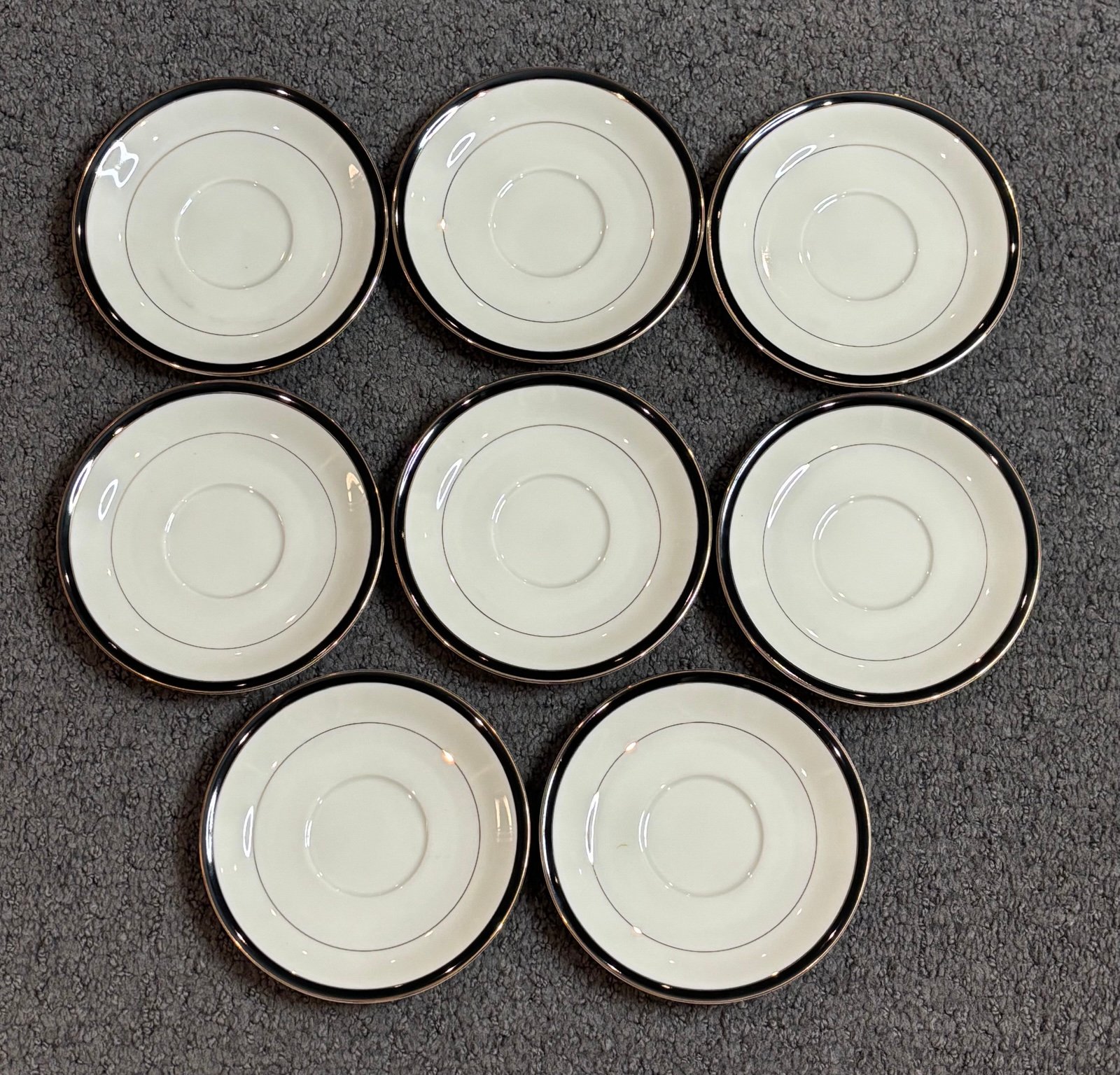 Mikasa Ivory China Black Gold Trim M2004 Trafalgar 8 Saucer Plates 6”