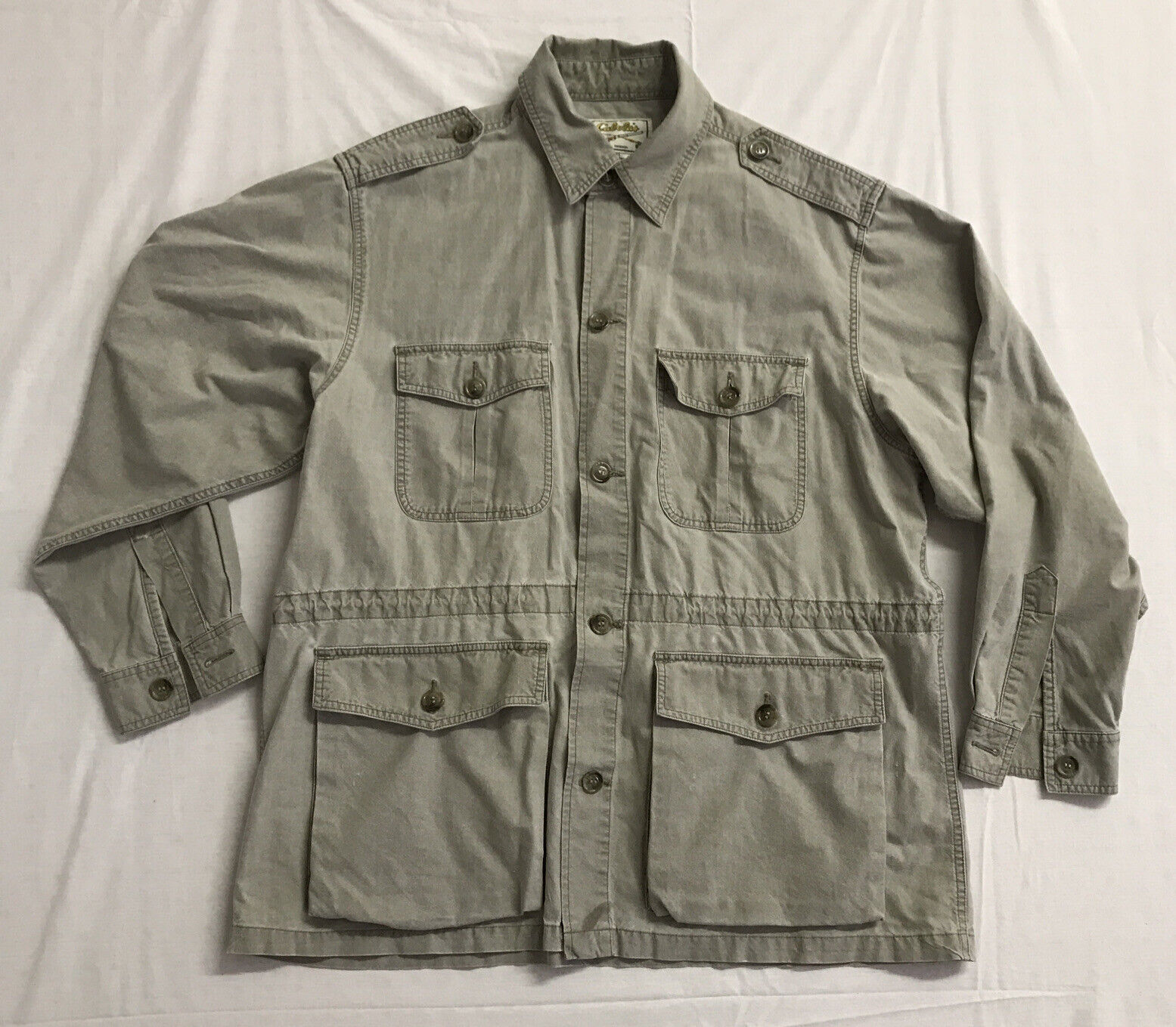 VTG CABELAS Sz XL Men Cotton Poplin Button Front Field Jungle Safari Jacket Coat
