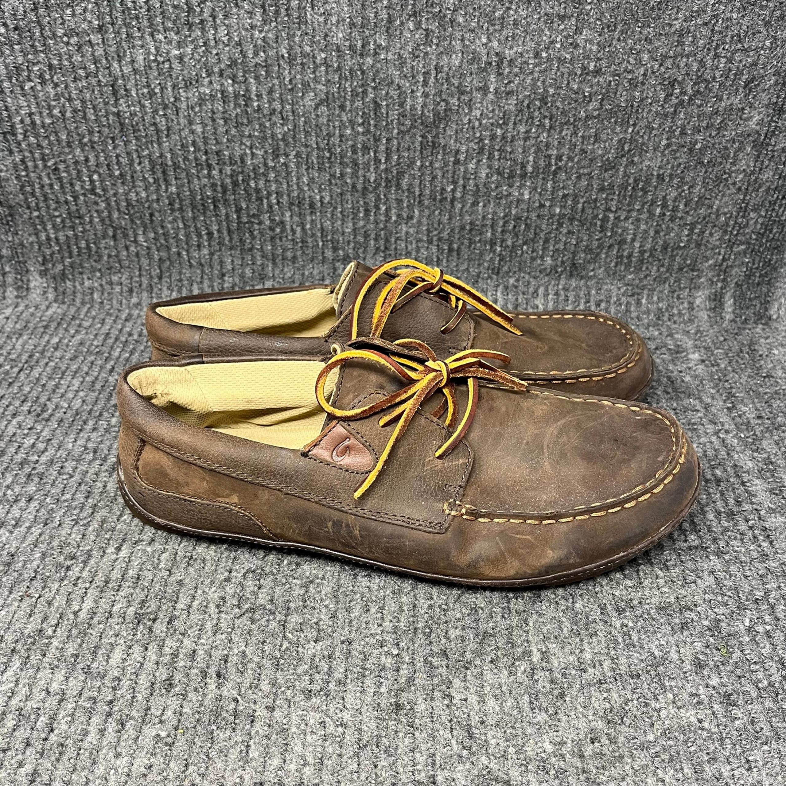 Olukai Mano Leather Loafer Boat Shoes Slip On Brown Mens Size 9