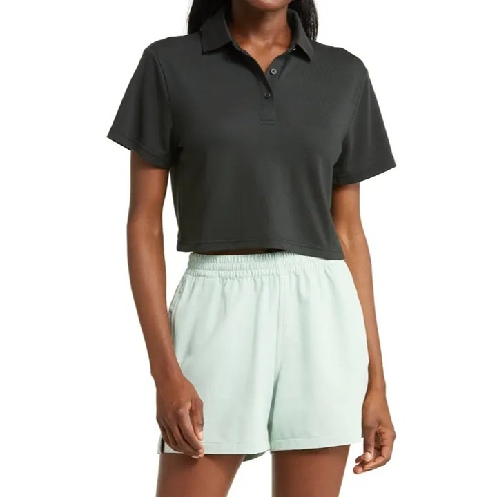 Outdoor Voices Birdie Cropped Polo shirt size XXSmall XXS Black New