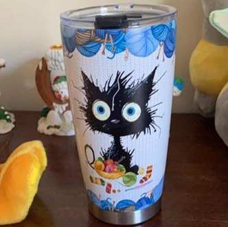 Cat Gifts for Cat Lovers, 20oz Crochet Tumbler with Lid Stainless Steel