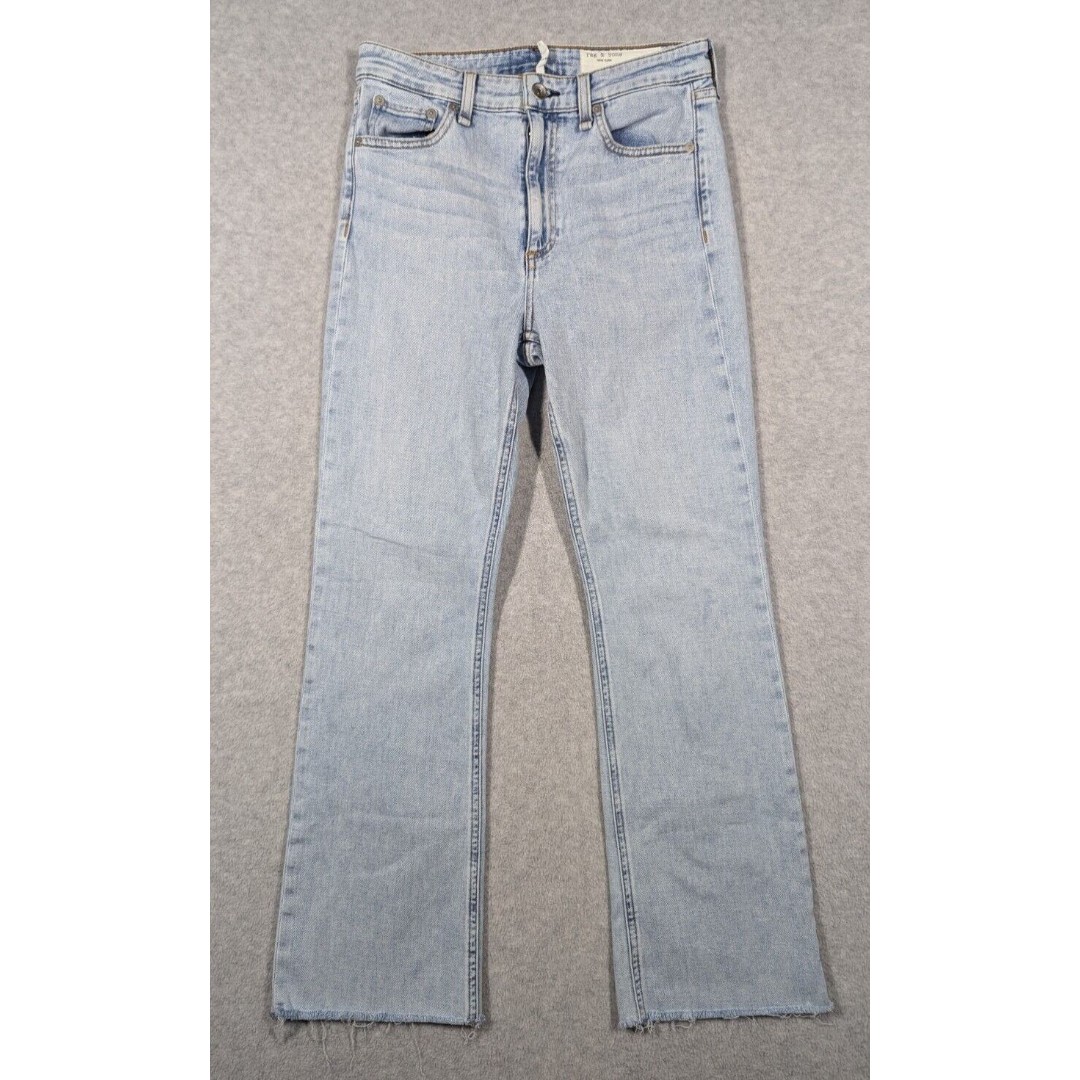 Rag & Bone Women Jeans 27x26.5 Nina High Rise Ankle Flare Raw Hem Y2k Light Wash