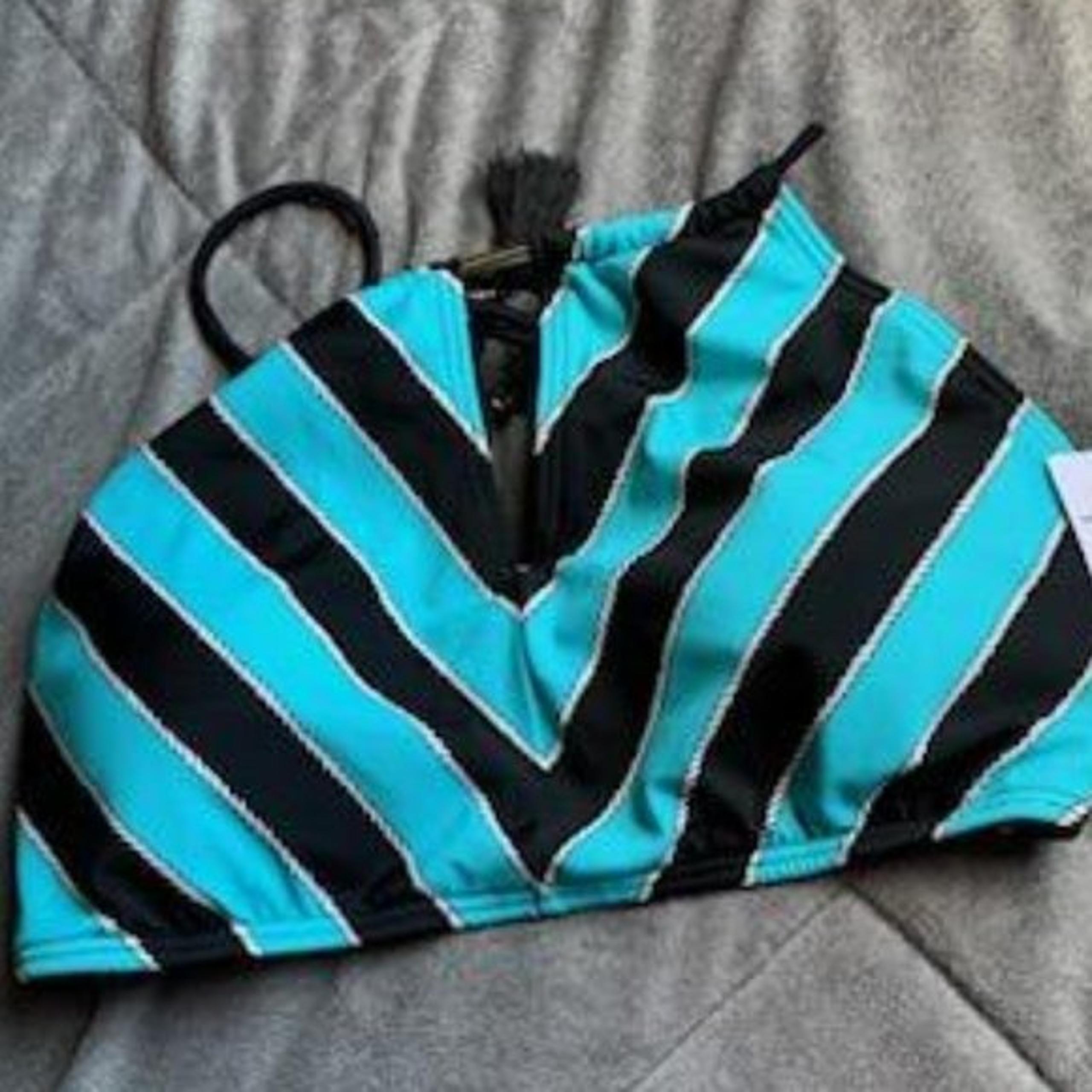 Michael Kors Striped High Neck Halter Bathing Suit Top