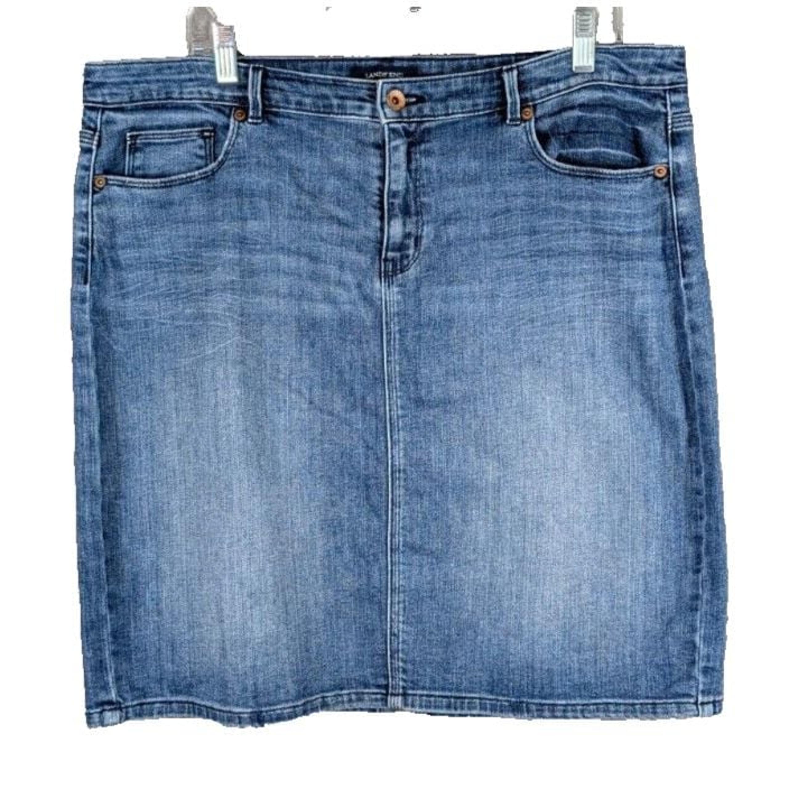 Land's End Women's Size 16 Blue Denim Mini Pencil Skirt Mid Rise Cotton Stretch