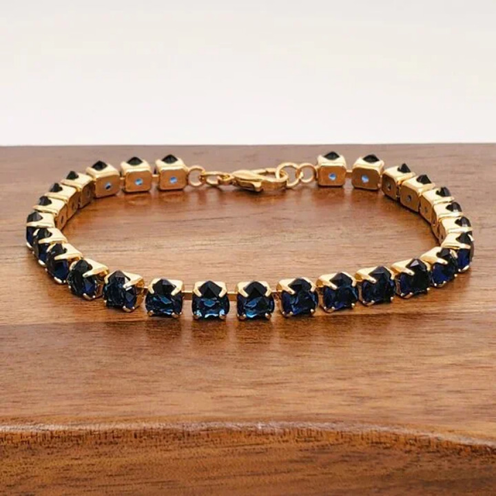 14K Gold Womens 2ct Blue Sapphire Heart Tennis Bracelet New 14 K Silver Jewelry