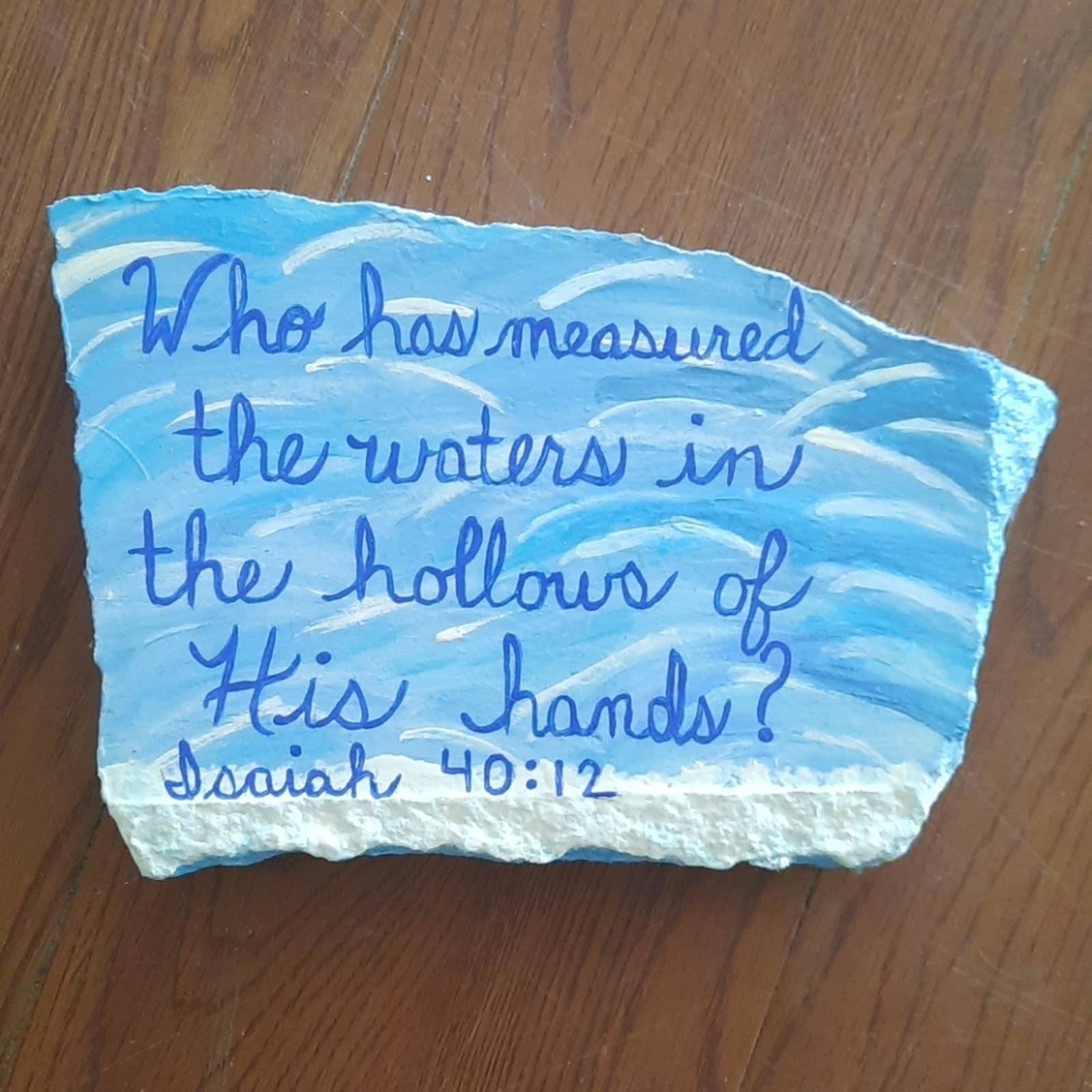 Handpainted granite with ocean and Bible verse