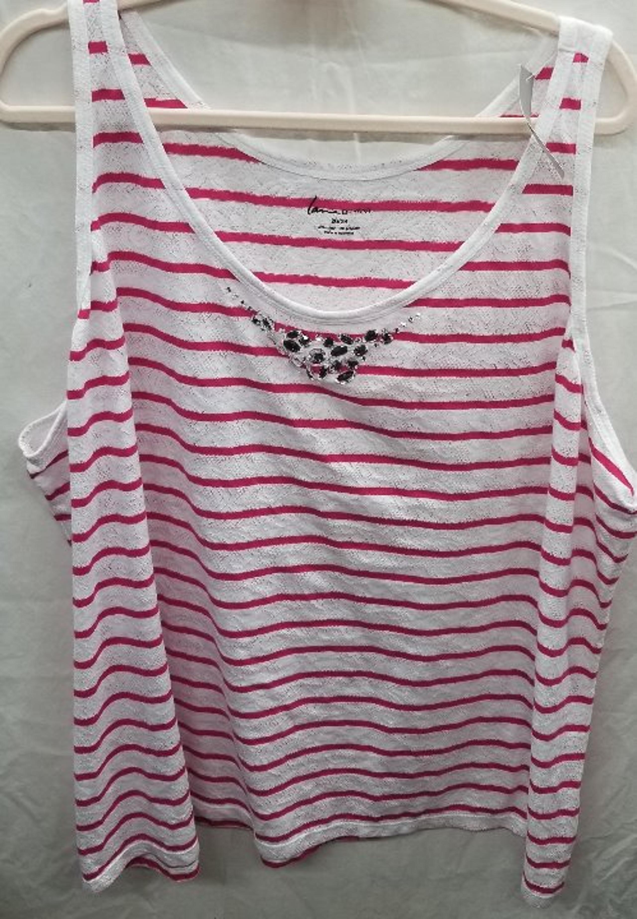 Lane Bryant White/Pink Striped Tank Top