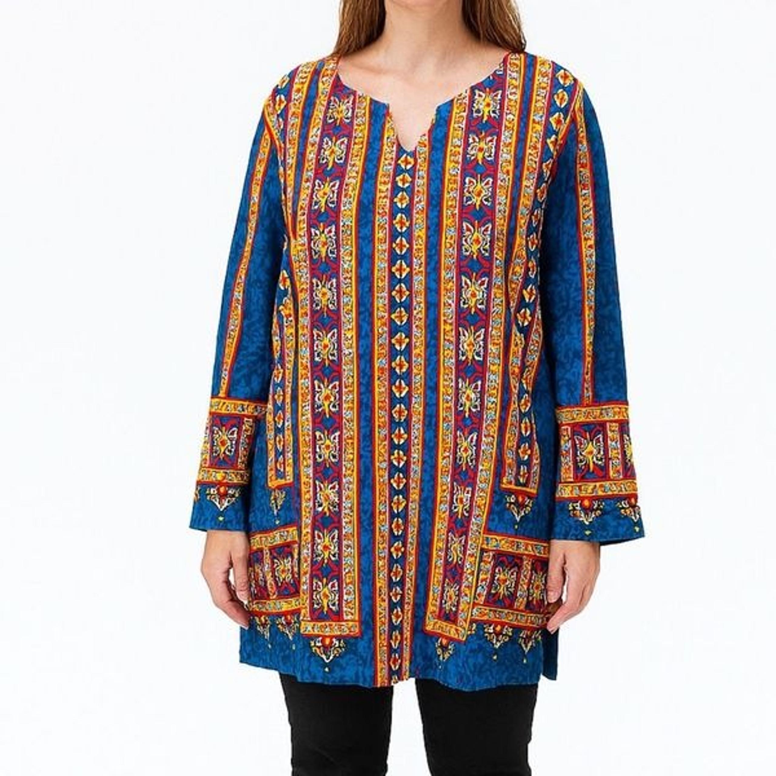 Bob Mackie size 1X wearable art tunic top relaxed Aztec boho