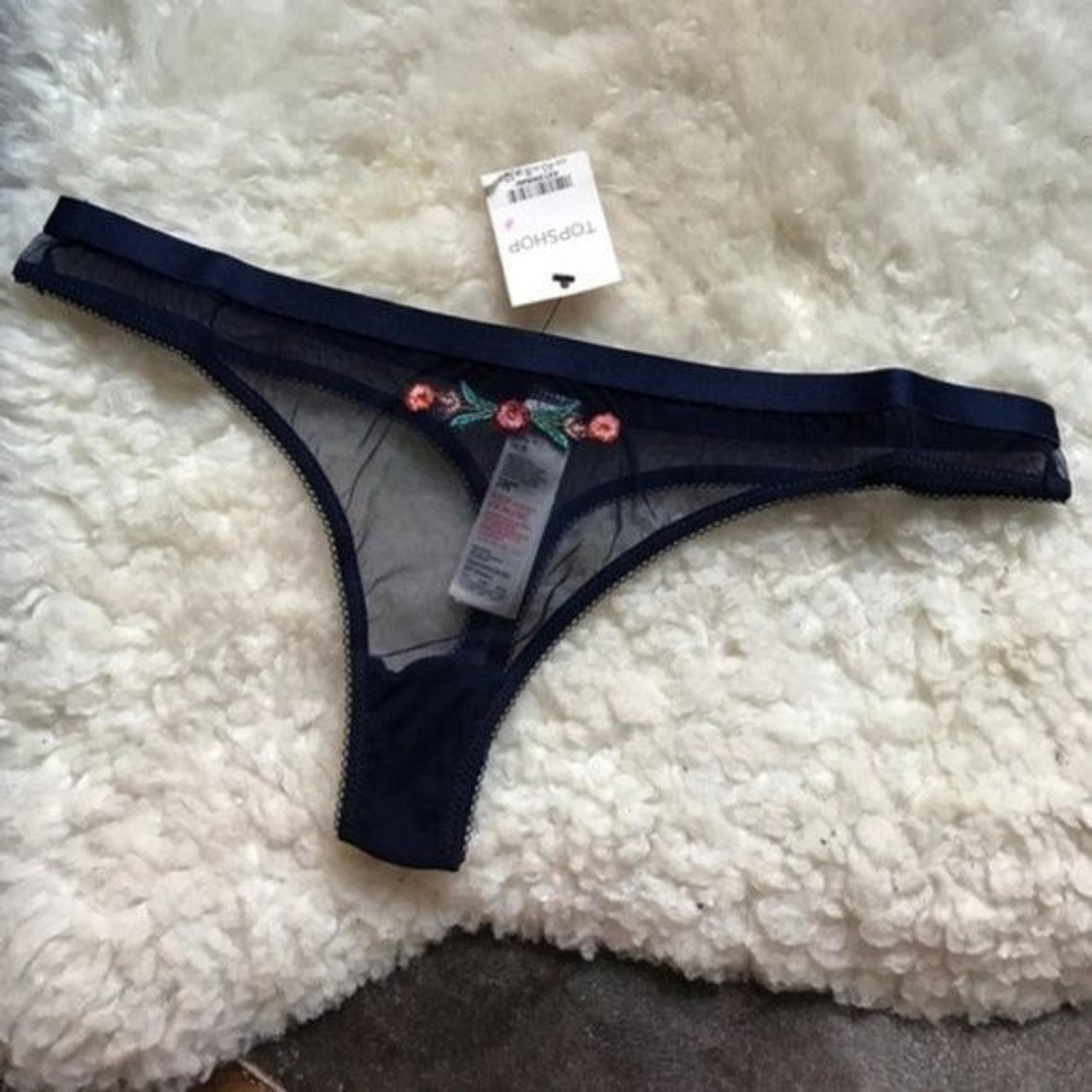 Topshop Women's Mesh Embroidered Floral Sheer Sexy Thong Blue Size 8