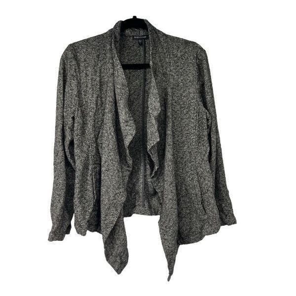 Eileen Fisher Heather Gray Cotton Viscose Blend Cascading Knit Cardigan Sz S EUC