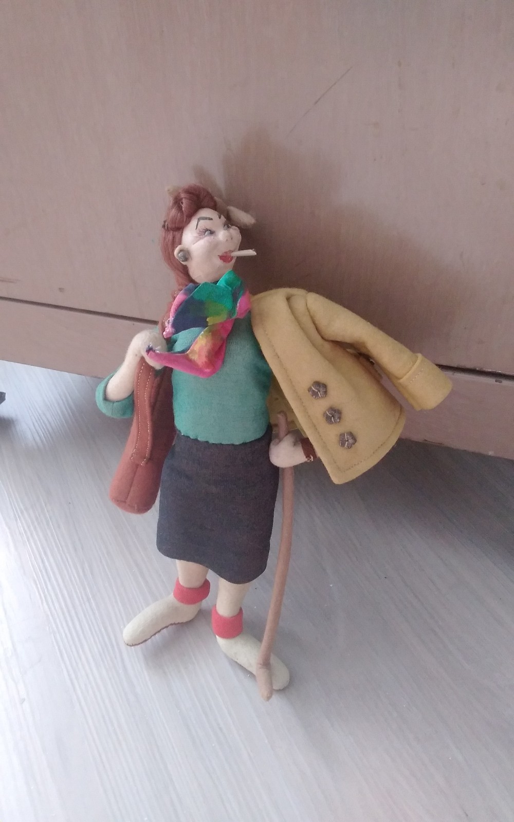 50s felt doll figure sculpture woman 10"  klumpe roldan rexard golfer wool coat