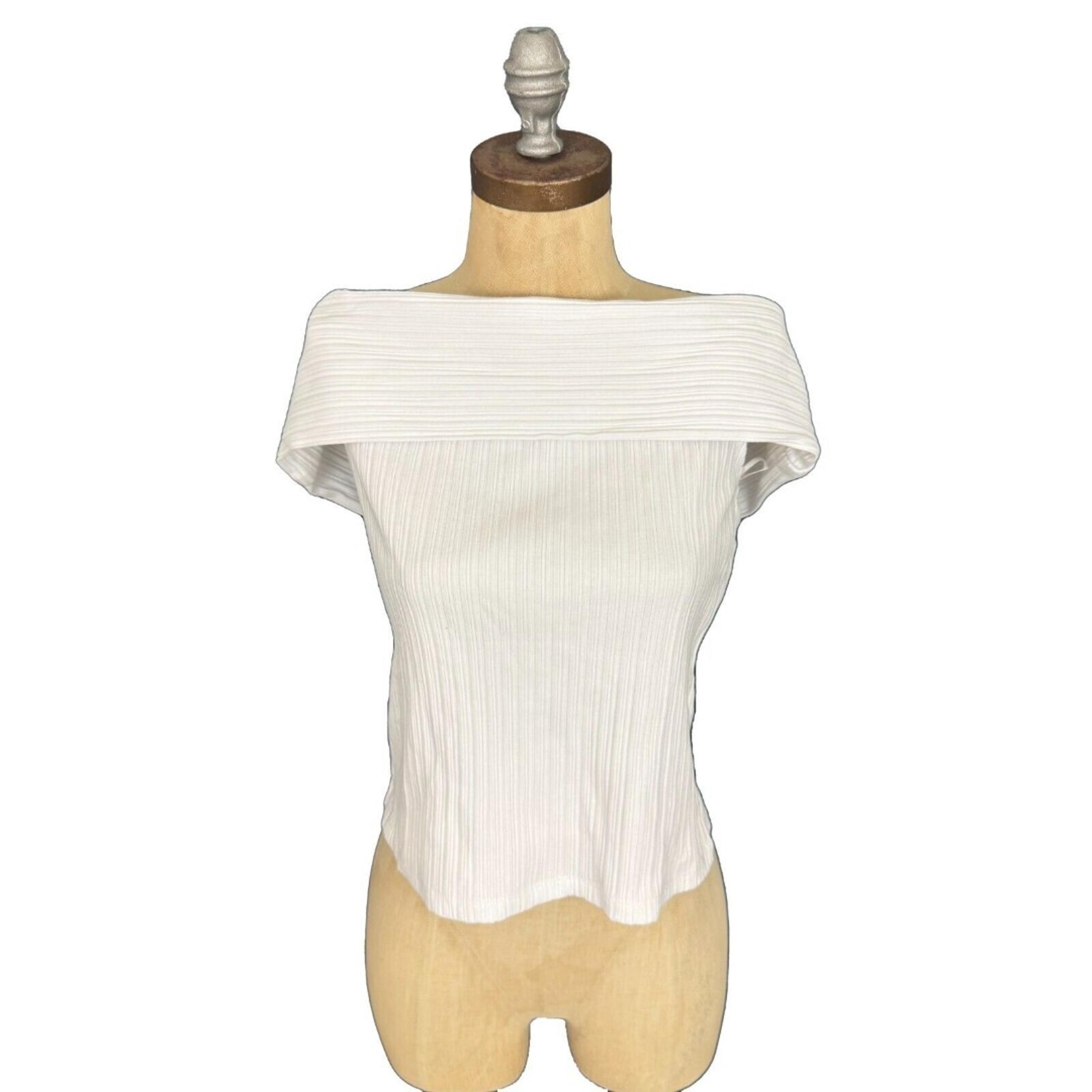MADEWELL Ribbed Off-the-Shoulder Top M Eyelet White Stretch Knit Cotton NWT B1