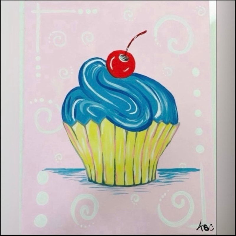 Handmade Cupcake Painting – 18x20 Acrylic on Canvas Whimsical Dessert Art