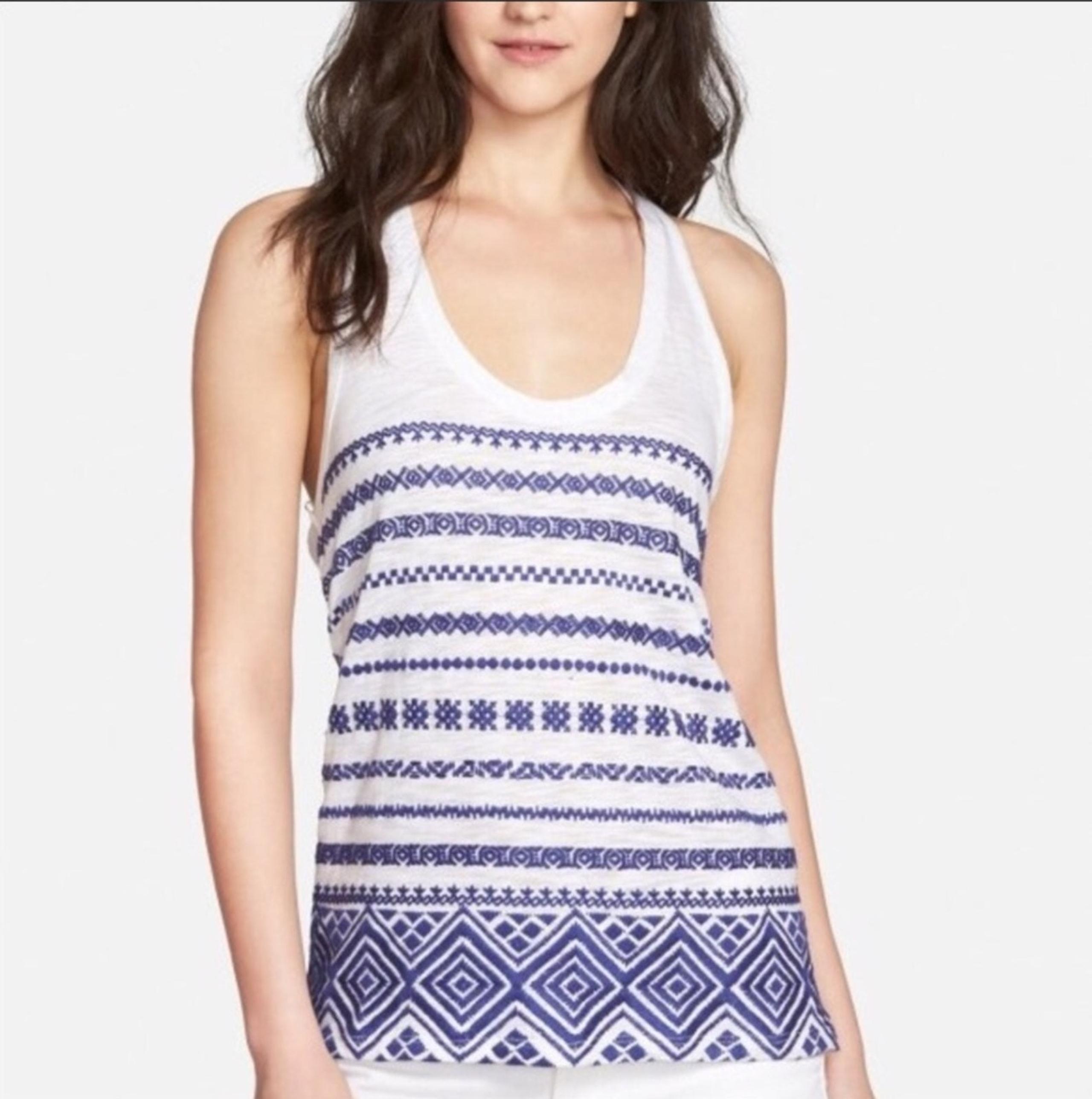 Sam Edelman Embroidered Blue Boho Tank L