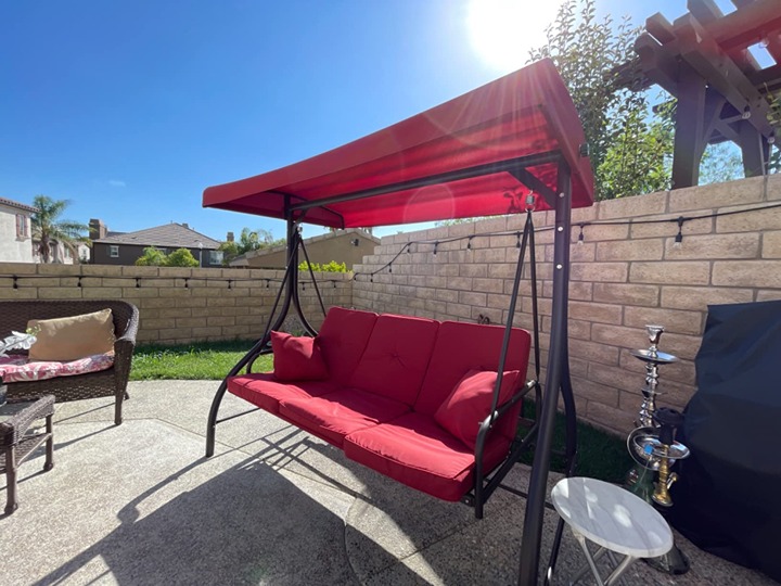 NEW 3-Seat Outdoor Patio Swing Chair, Adjustable Backrest and Canopy