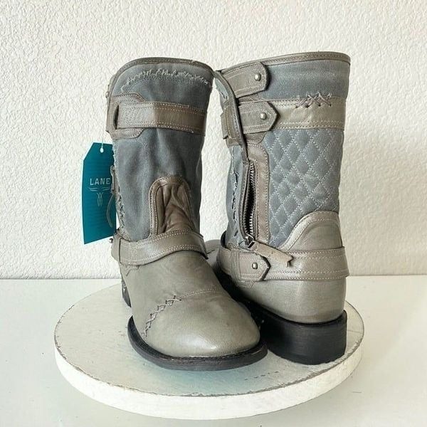 NEW Lane DUSTOFF Womens Cowboy Boots Size 10 Gray Leather Western Cowgirl Ankle