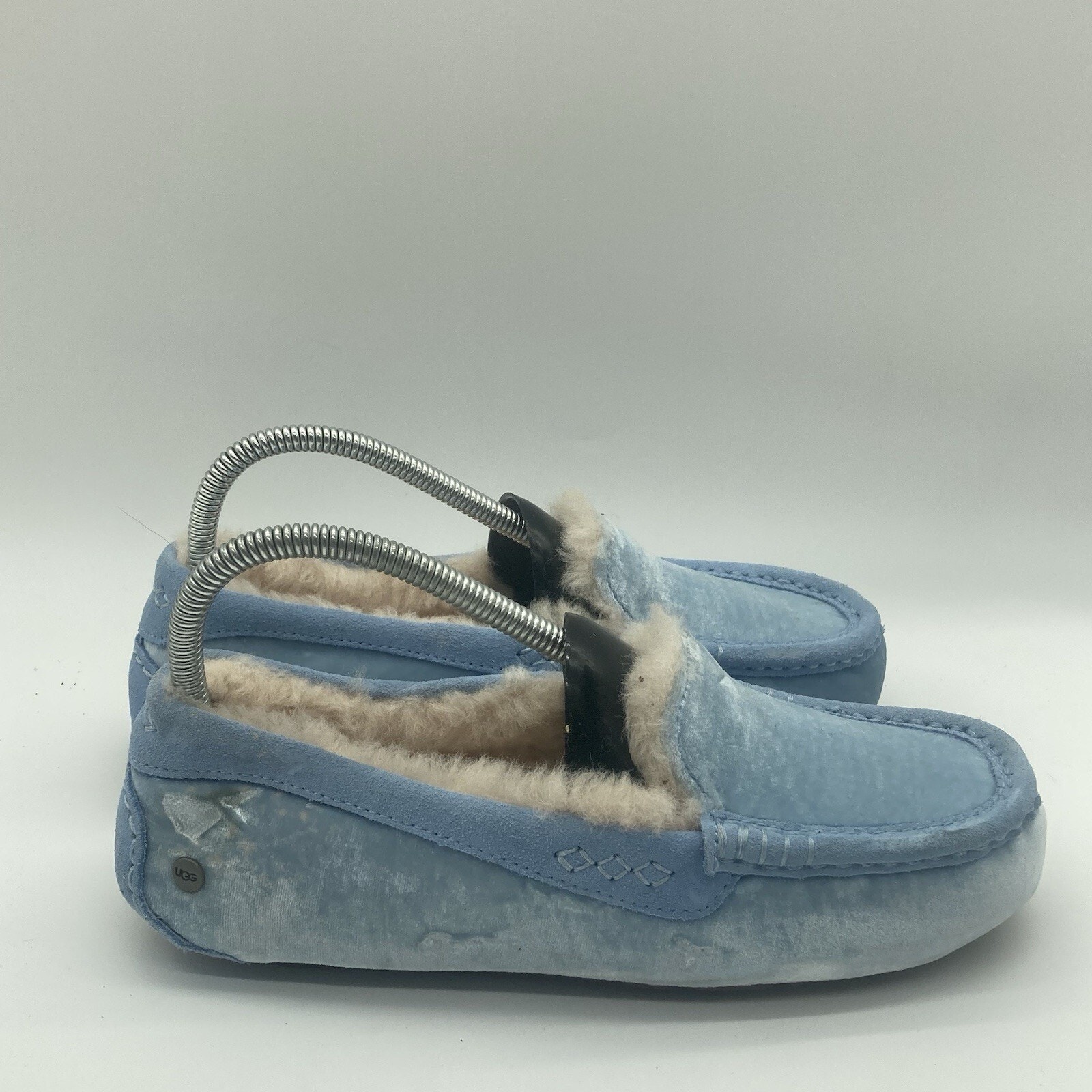 Women's Size 8 Ugg Ansley Aloha Blue Moccasin Slipper Shoes Suede Shearling