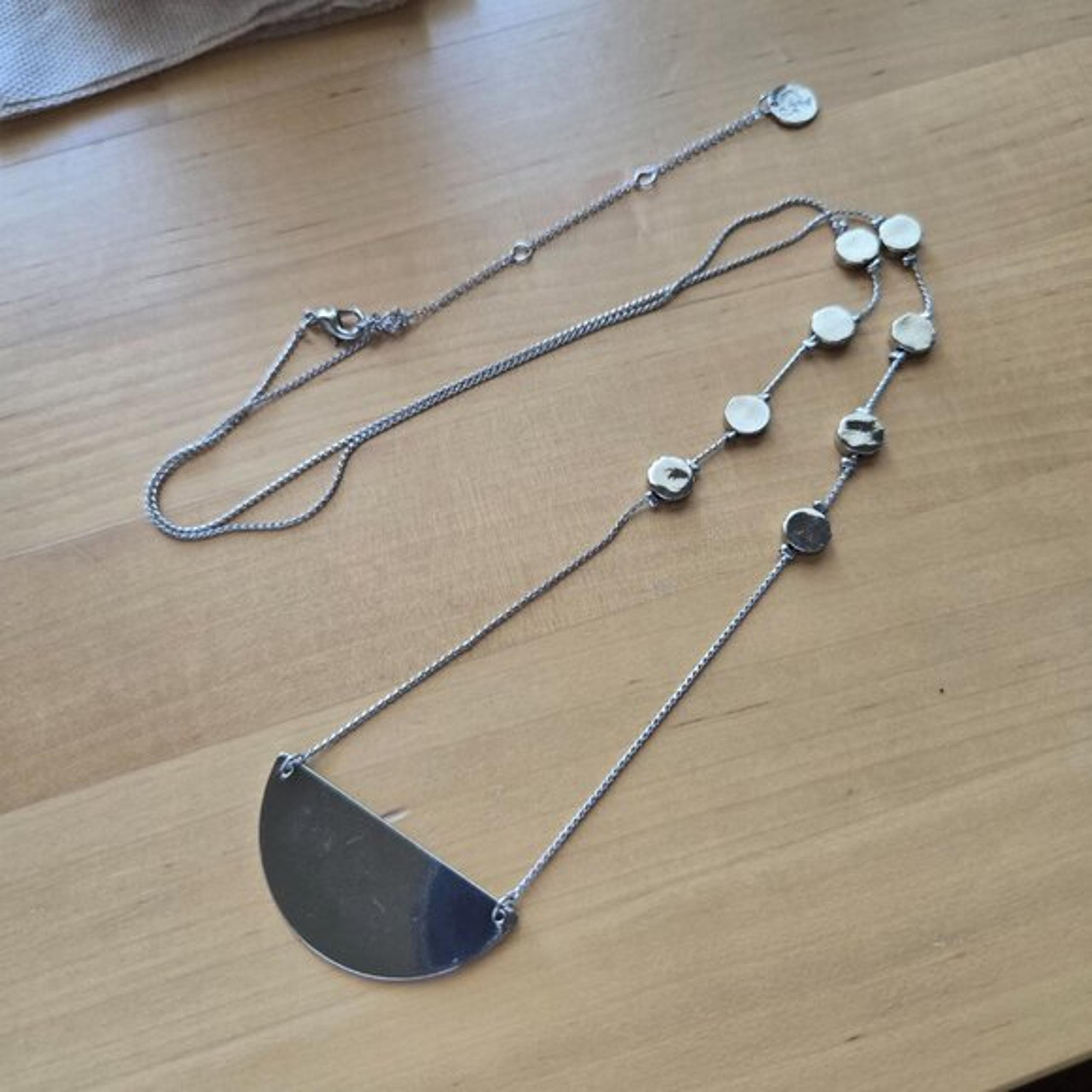 silver half moon necklace pendant 14 inches, with circle beads and adjustable - Mongoose