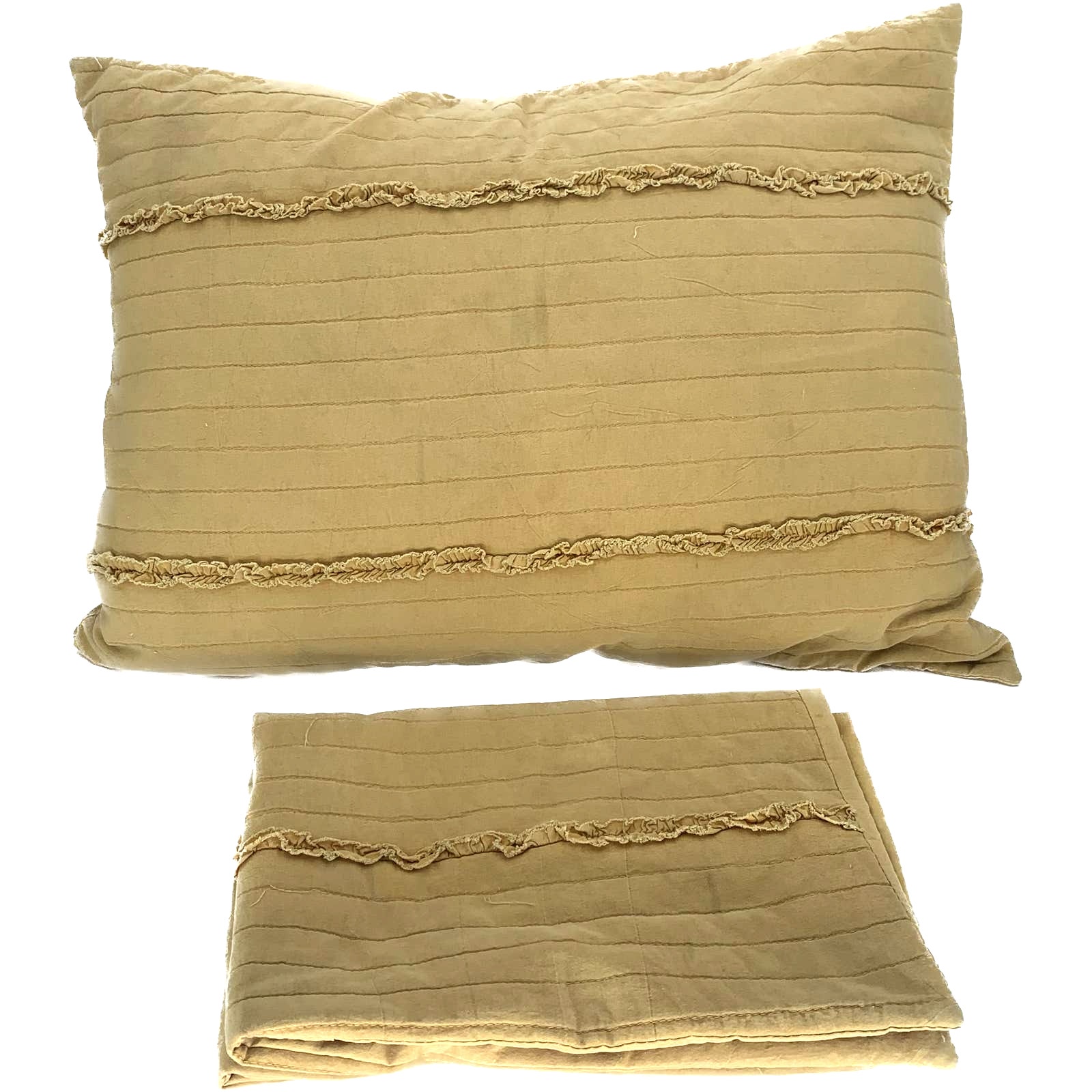 Pillow Shams Set of 2 Queen Cotton Cases Mustard Yellow Ruffled Boho Imperfect