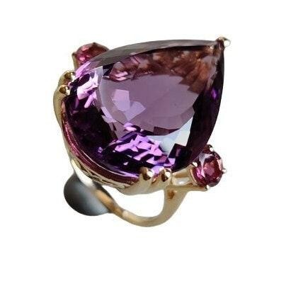 15.45Ct Natural Pear Shape Purple Amethyst & Red Garnet Solitaire Ring