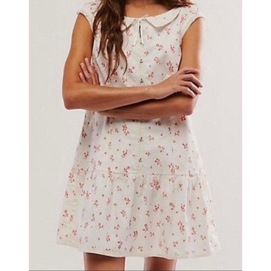Free People Beasley Mini Dress XS Ivory Combo Red Flowers