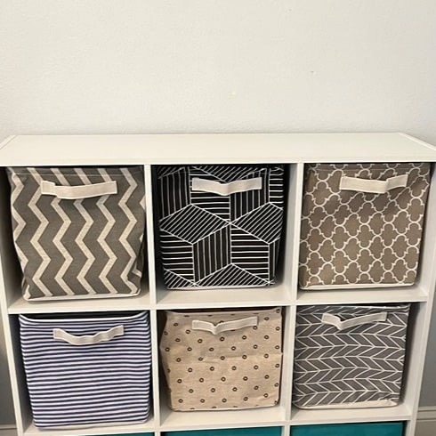 ]6 Pcs Cube Storage Bin Baskets, Collapsible Linen Canvas Fabric Box Organizer
