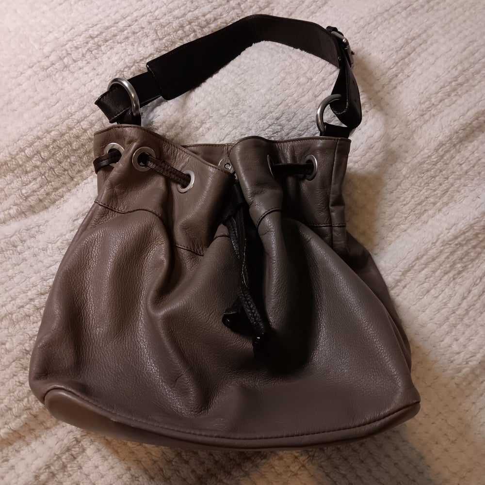 Garnet Hill Italian Leather Stone Bucket Hobo Bag Handbag Purse
