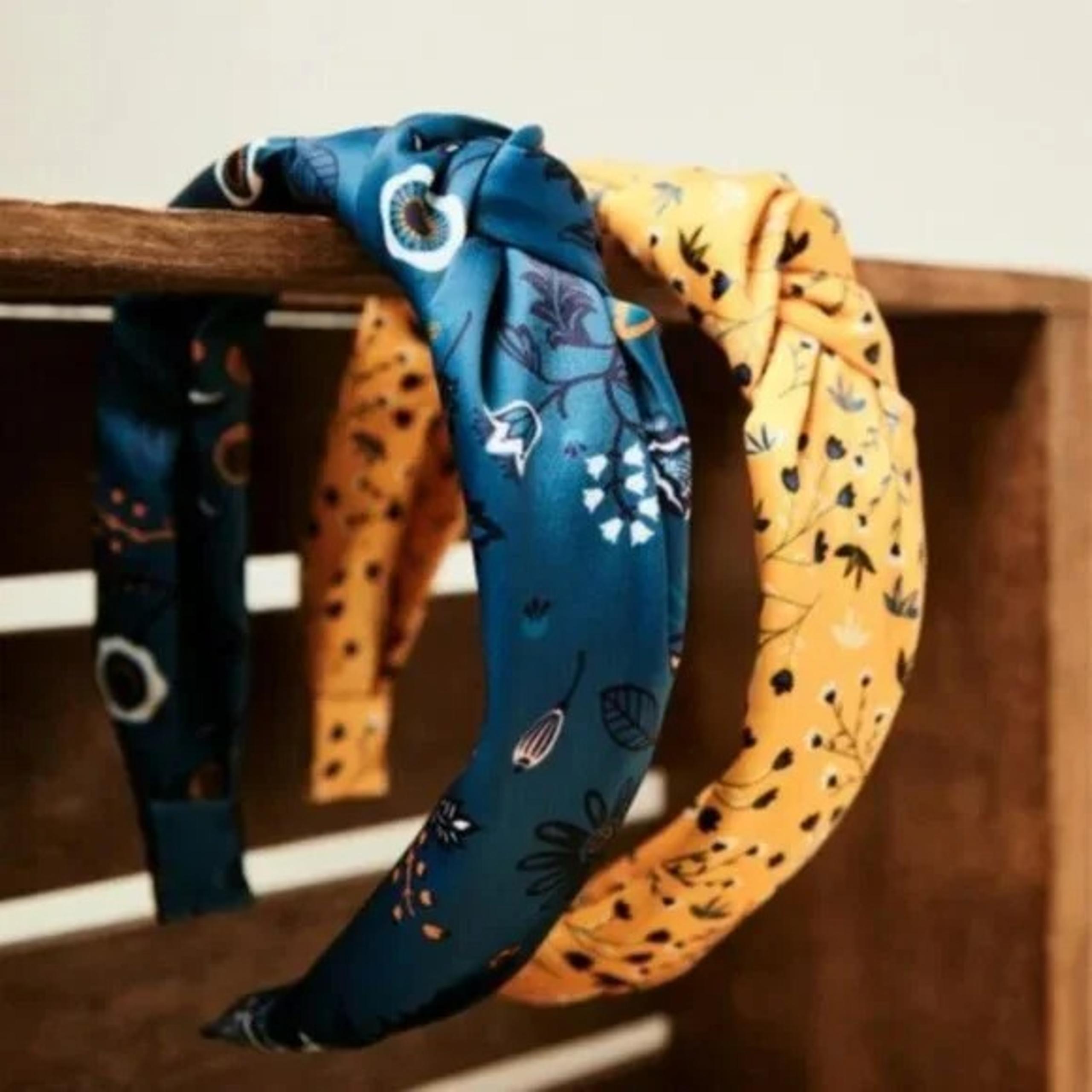 Headbands of Hope Set of 2 Knotted Hair Bands Blue Yellow Floral Alltrue NEW!