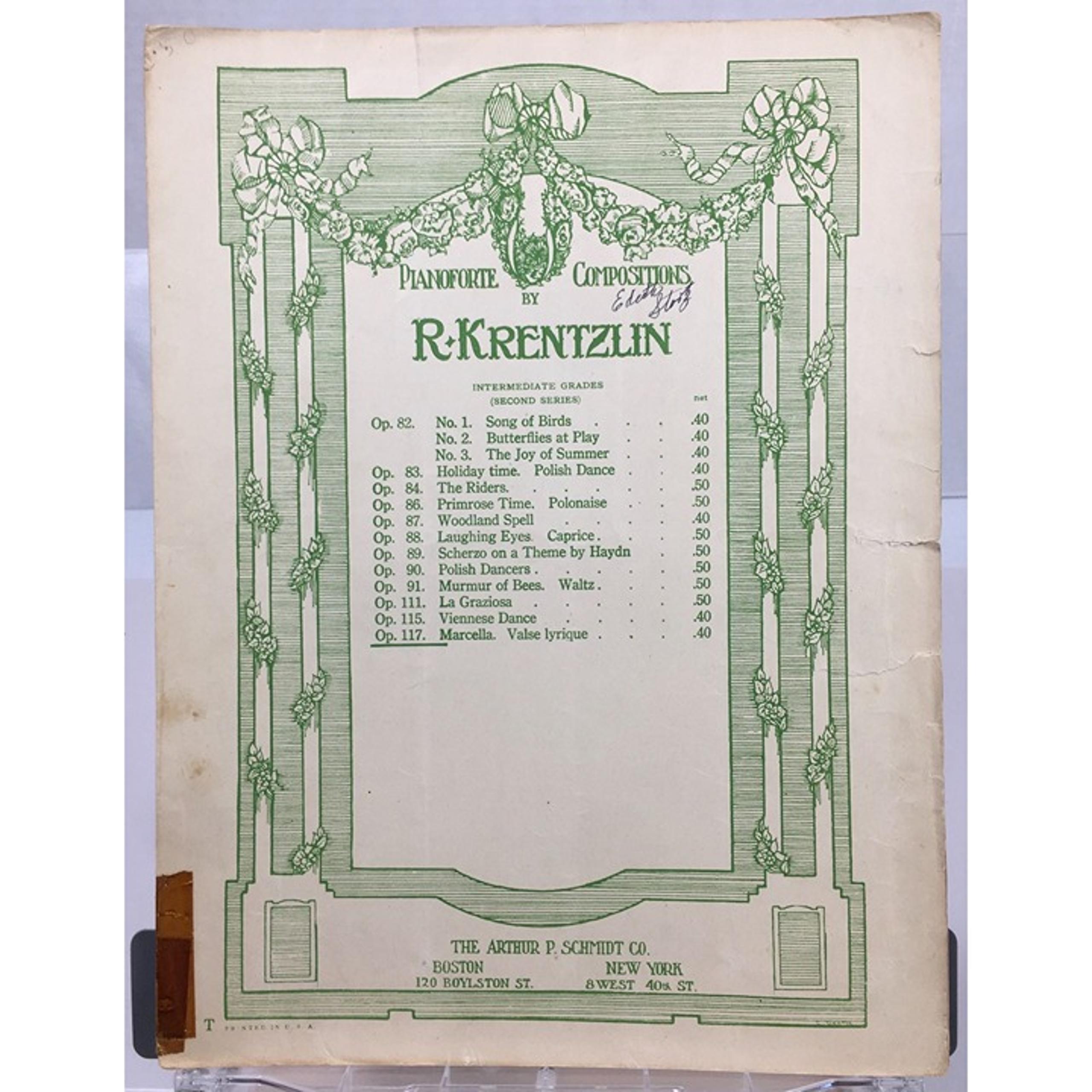 Vintage R. Krentzlins Marcella Sheet Music Op. 117 Valse Lyrique