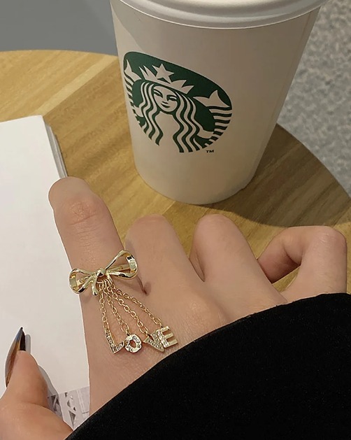 European style set tassel ring LOVE temperament index finger ring gift