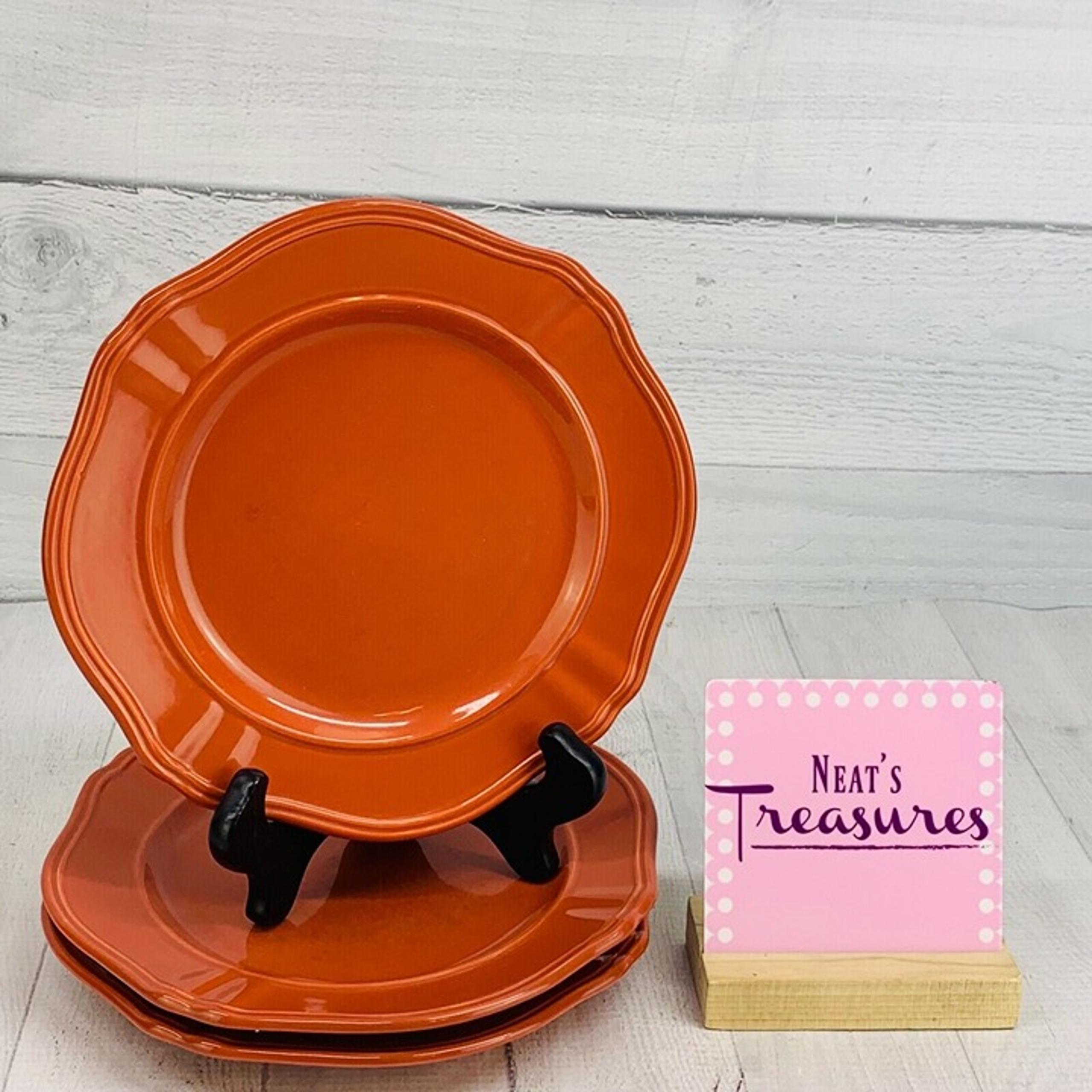 Threshold WELLSBRIGE BRICK Stoneware Red Rim Scalloped Salad Lunch Plates Set 3