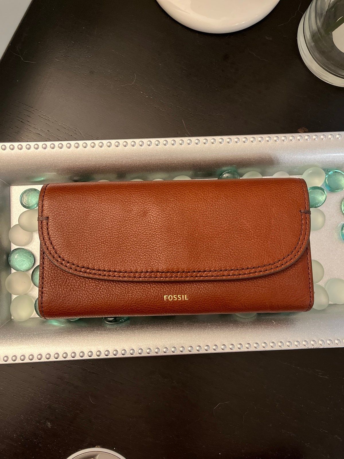 Fossil Cleo Flap Clutch Brandy Brown Leather Wallet Envelope Large-NWT
