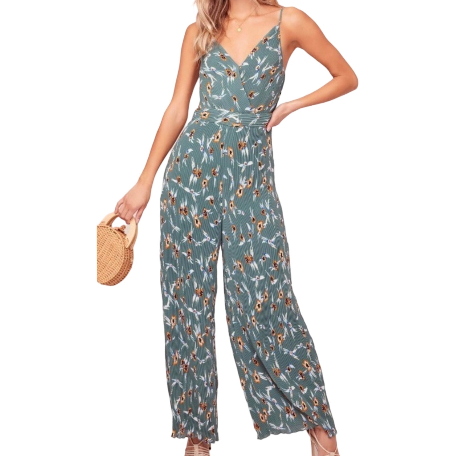 ASTR the Label Green Orange White Accordion Pleated Tank Jumpsuit size XS