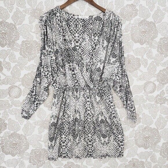 Parker Catalina Wrap Snake Printed Ruched Sleeve Mini Dress Size L 8723